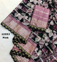 Load image into Gallery viewer, New Party Wear Soft Lenin Floral Printed Foil Lining Print n Foil Printed Border Saree With Blouse
