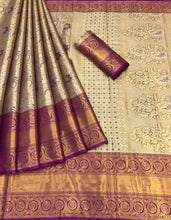 Load image into Gallery viewer, Mellifluous Party Wear Purple Color Kanjiviram Silk Pure Zari Weaving with Beautiful Meena Weaving Work Designer Saree
