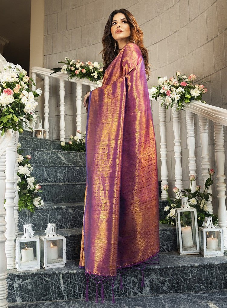 Latest Party Wear Kanjivaram Silk Jacquard Weaving Work Wedding Wear Designer Saree