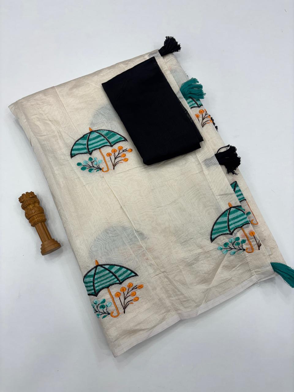 Luminous Party Wear Pure Soft Chanderi Silk Embroidery n Tussels Work Fancy Designer Saree With Unstitched Blouse