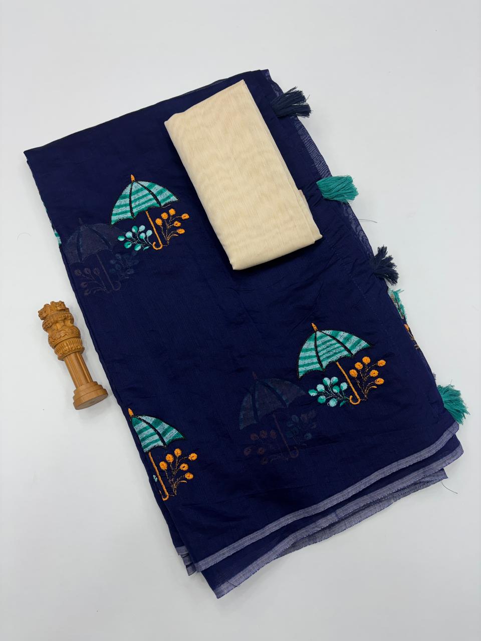 Luminous Party Wear Pure Soft Chanderi Silk Embroidery n Tussels Work Fancy Designer Saree With Unstitched Blouse