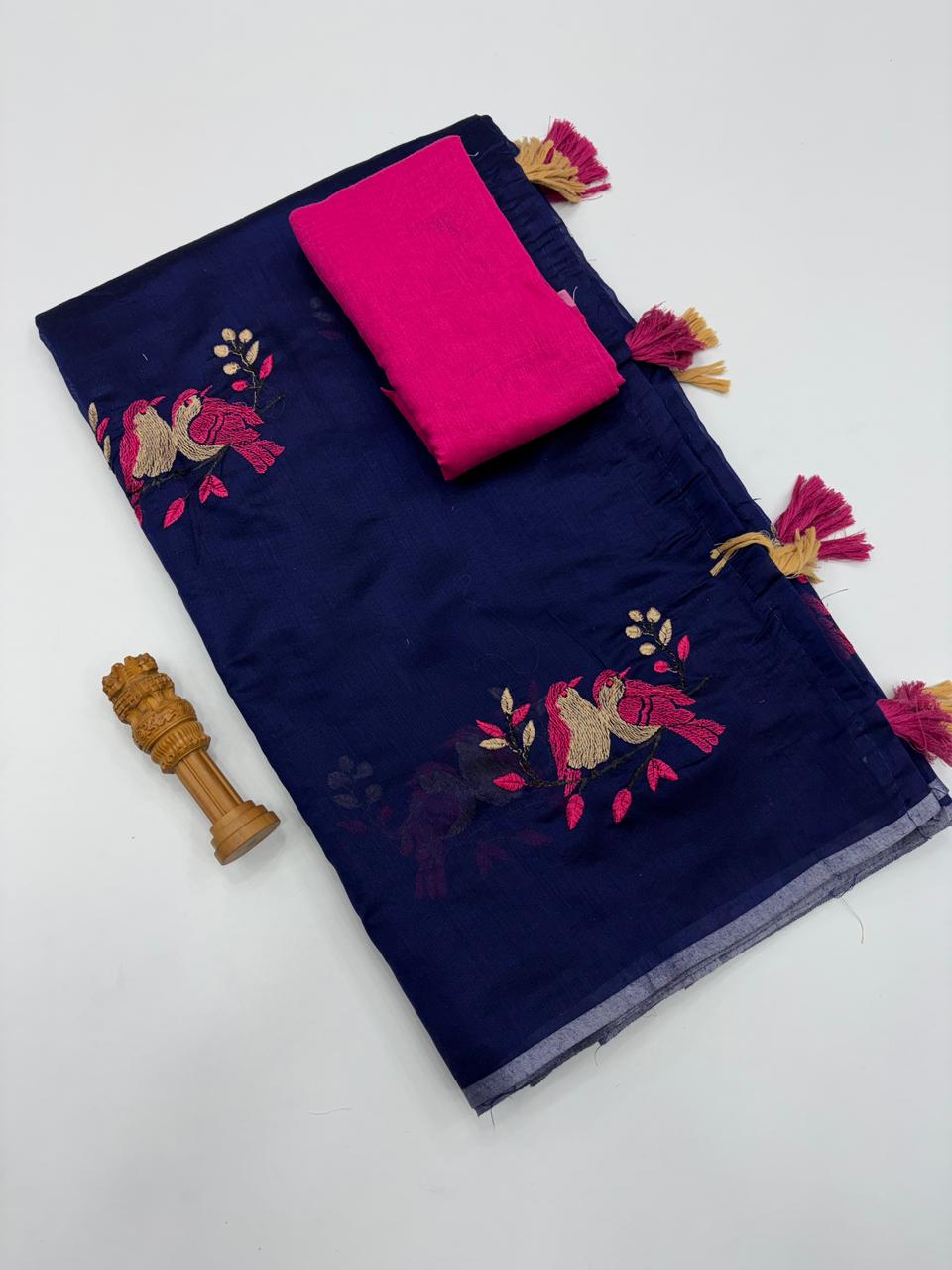 Confounding Function Wear Pure Soft Chanderi Silk Embroidery n Tussels Work Fancy Designer Saree With Blouse Piece