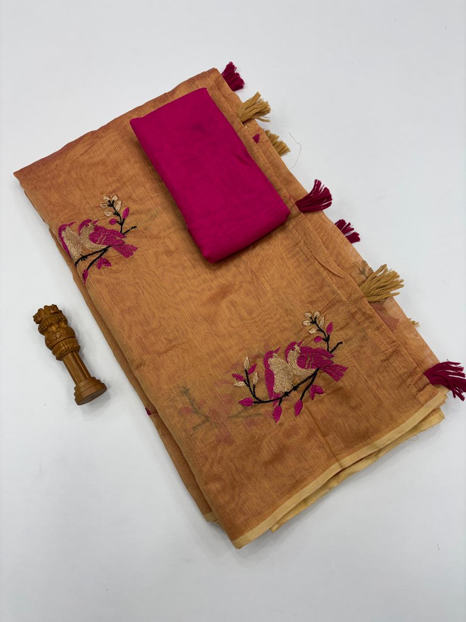 Confounding Function Wear Pure Soft Chanderi Silk Embroidery n Tussels Work Fancy Designer Saree With Blouse Piece