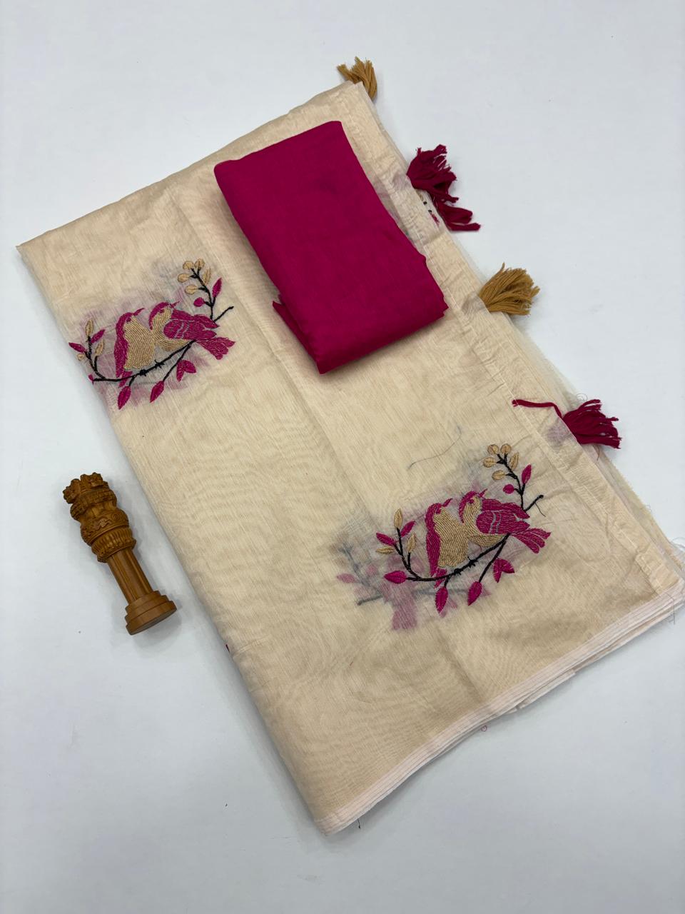 Confounding Function Wear Pure Soft Chanderi Silk Embroidery n Tussels Work Fancy Designer Saree With Blouse Piece