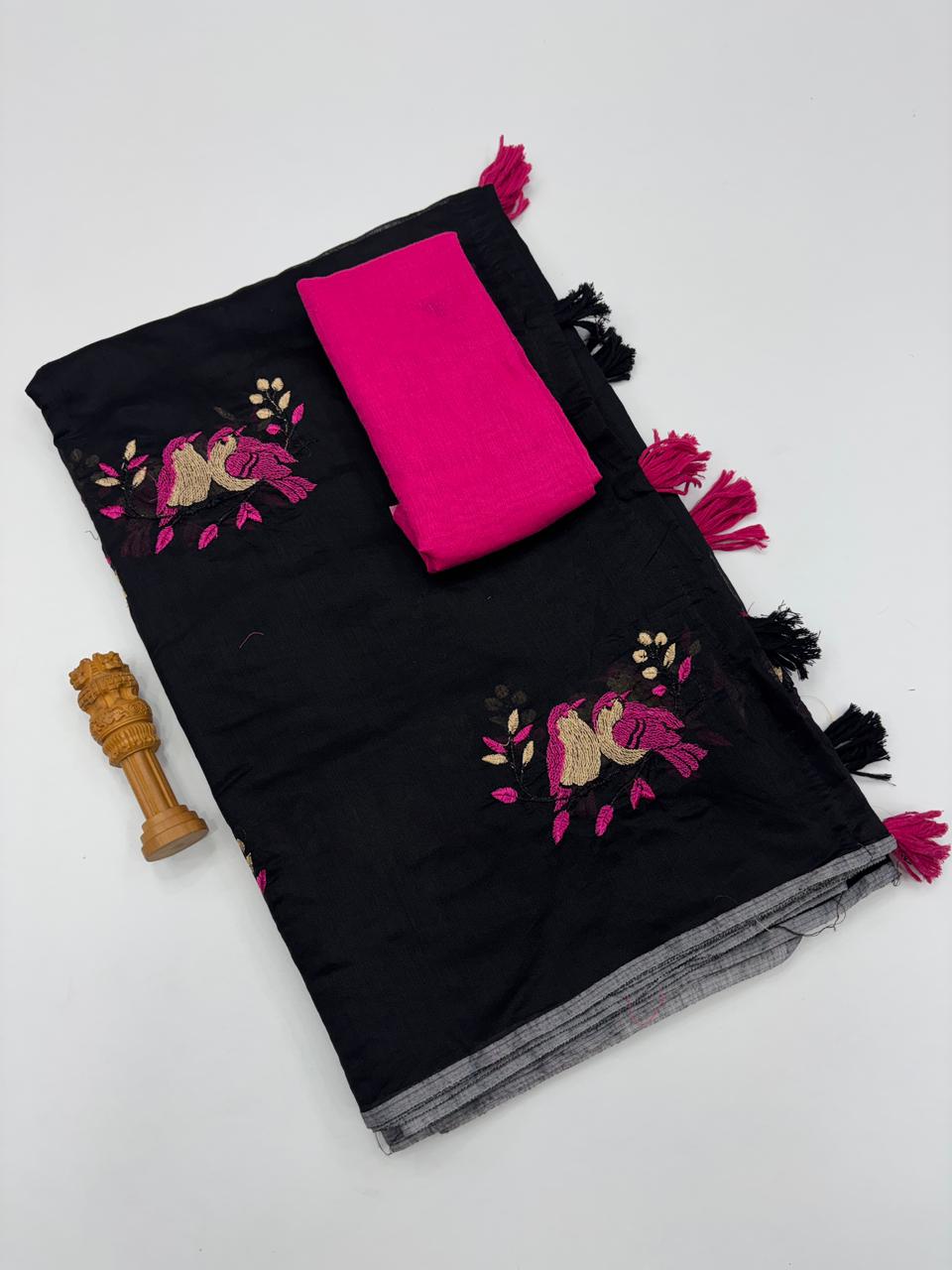 Confounding Function Wear Pure Soft Chanderi Silk Embroidery n Tussels Work Fancy Designer Saree With Blouse Piece