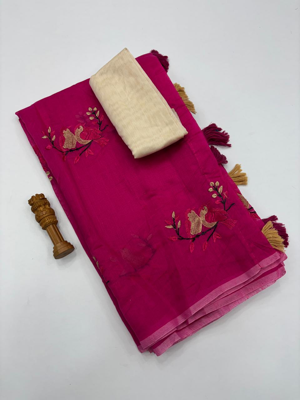 Confounding Function Wear Pure Soft Chanderi Silk Embroidery n Tussels Work Fancy Designer Saree With Blouse Piece