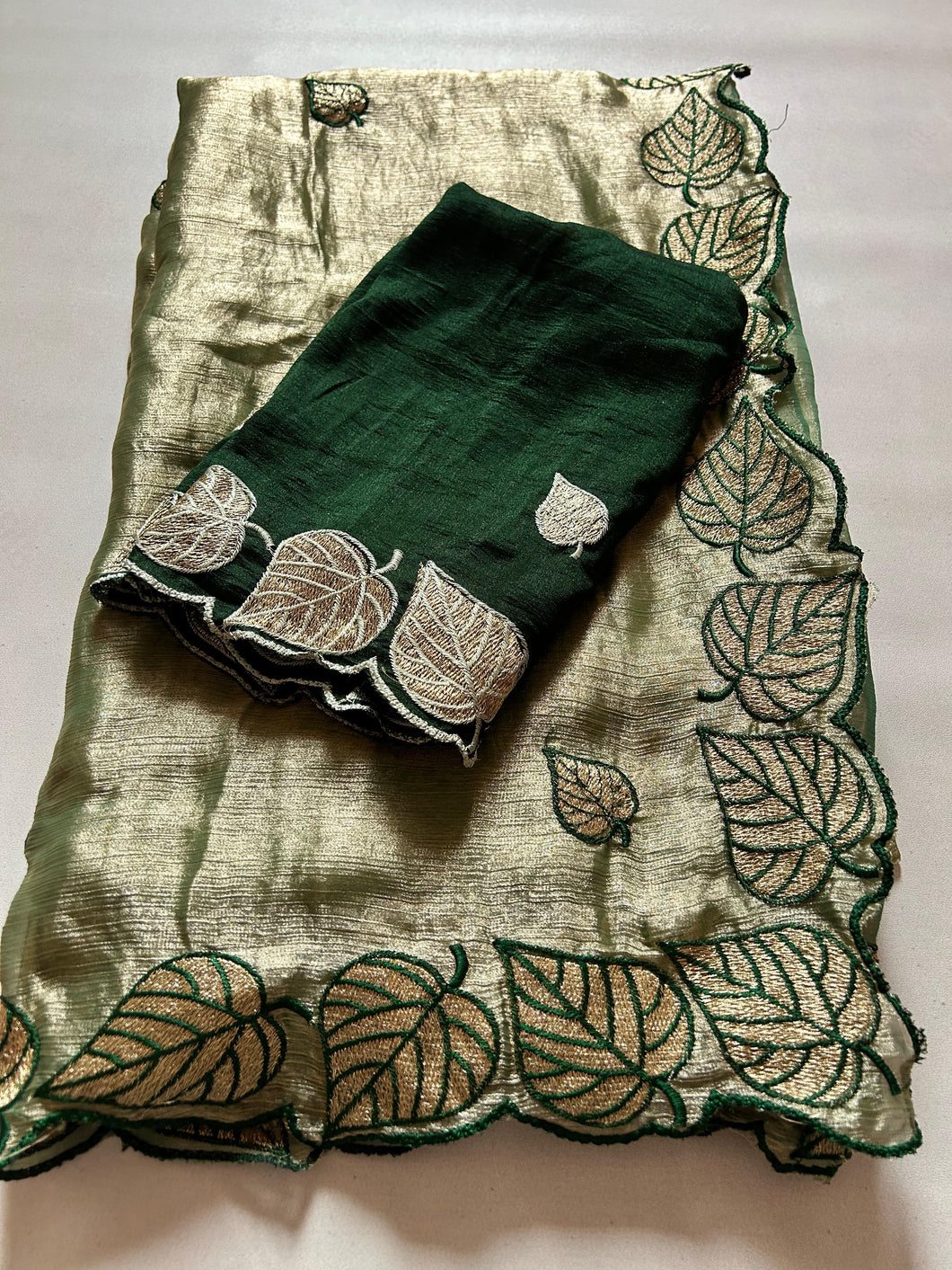 Attractive Party Wear Fendy Silk Crush Embroidery n Cut Work Saree With Contrast Blouse Piece