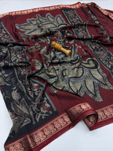 Load image into Gallery viewer, Divine Black Colour Soft Dola Silk Print n Jacquard Work Fancy Designer Saree With Blouse piece
