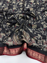 Load image into Gallery viewer, Divine Black Colour Soft Dola Silk Print n Jacquard Work Fancy Designer Saree With Blouse piece
