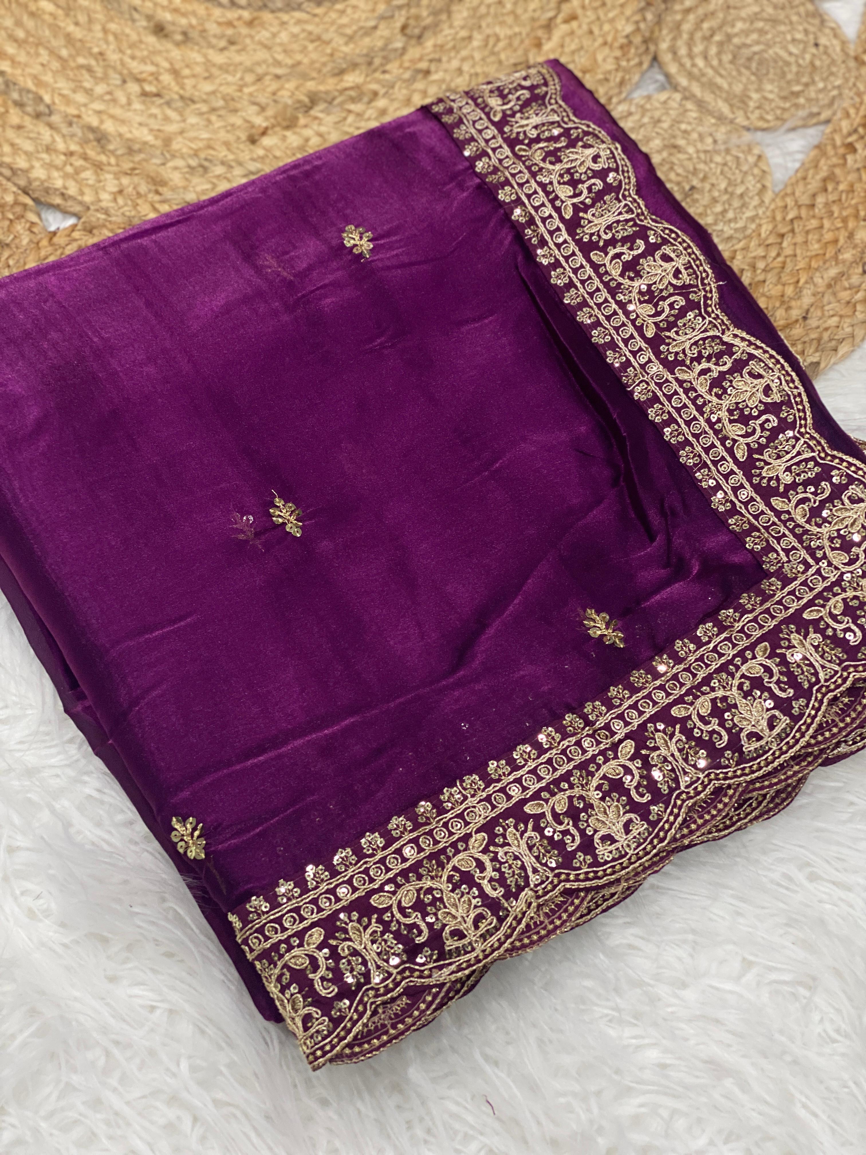 Designer Satin Silk Embroidered Sequin Work Saree with With Blouse Piece