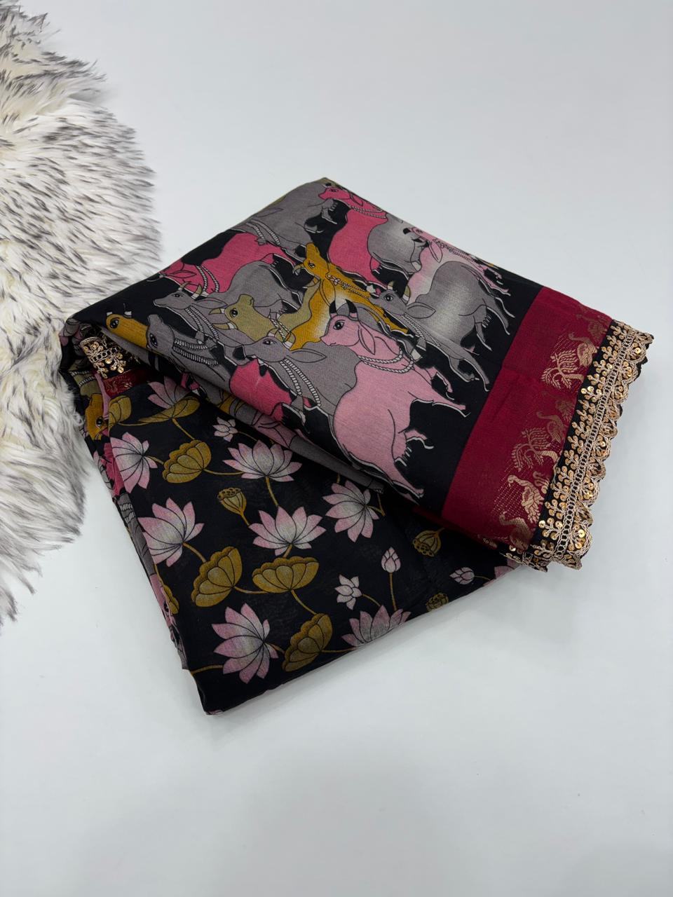 New Wedding Wear Pure Mangalkari Viscouse Silk Print Weaving n Sequence Lace Work Fancy Designer Saree