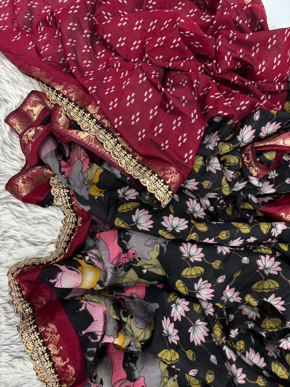New Wedding Wear Pure Mangalkari Viscouse Silk Print Weaving n Sequence Lace Work Fancy Designer Saree