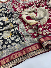 Load image into Gallery viewer, New Wedding Wear Black Color Pure Mangalkari Viscouse Silk Print Weaving n Sequence Lace Work Fancy Designer Saree
