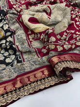 Load image into Gallery viewer, New Wedding Wear Black Color Pure Mangalkari Viscouse Silk Print Weaving n Sequence Lace Work Fancy Designer Saree
