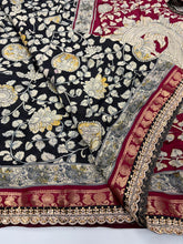 Load image into Gallery viewer, New Wedding Wear Black Color Pure Mangalkari Viscouse Silk Print Weaving n Sequence Lace Work Fancy Designer Saree
