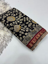 Load image into Gallery viewer, New Wedding Wear Black Color Pure Mangalkari Viscouse Silk Print Weaving n Sequence Lace Work Fancy Designer Saree
