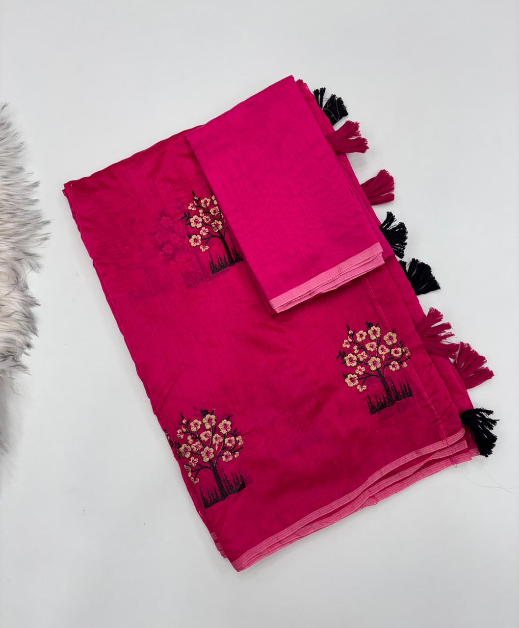 Gratifying Party Wear Pure Soft Chanderi Silk Embroidery n Tussels Work Fancy Designer Saree With Blouse Piece