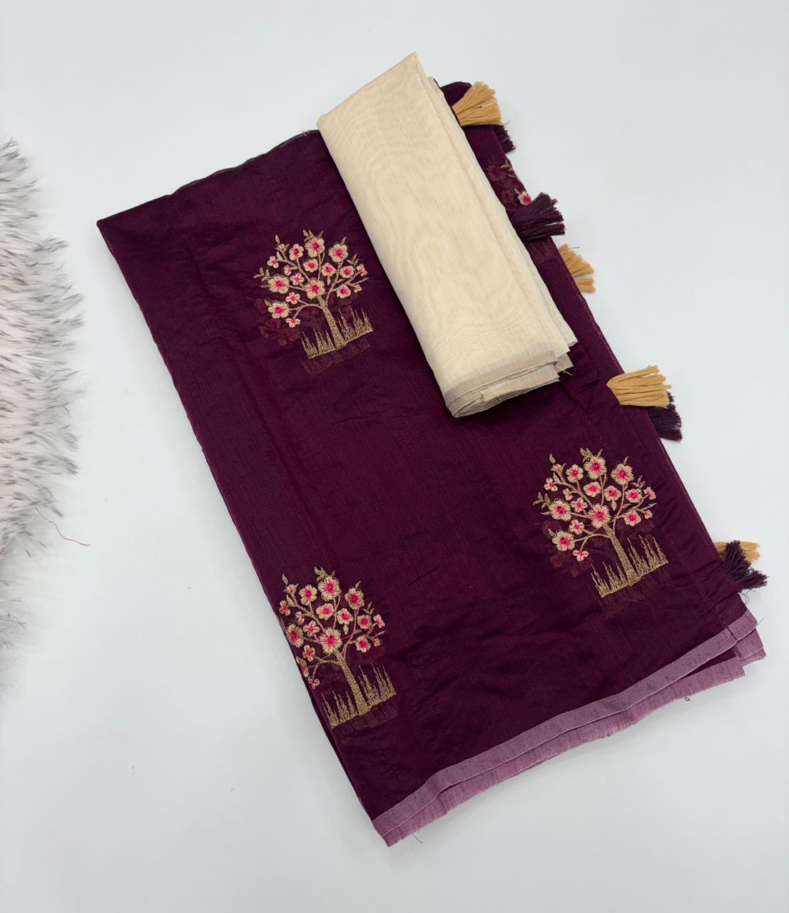 Gratifying Party Wear Pure Soft Chanderi Silk Embroidery n Tussels Work Fancy Designer Saree With Blouse Piece