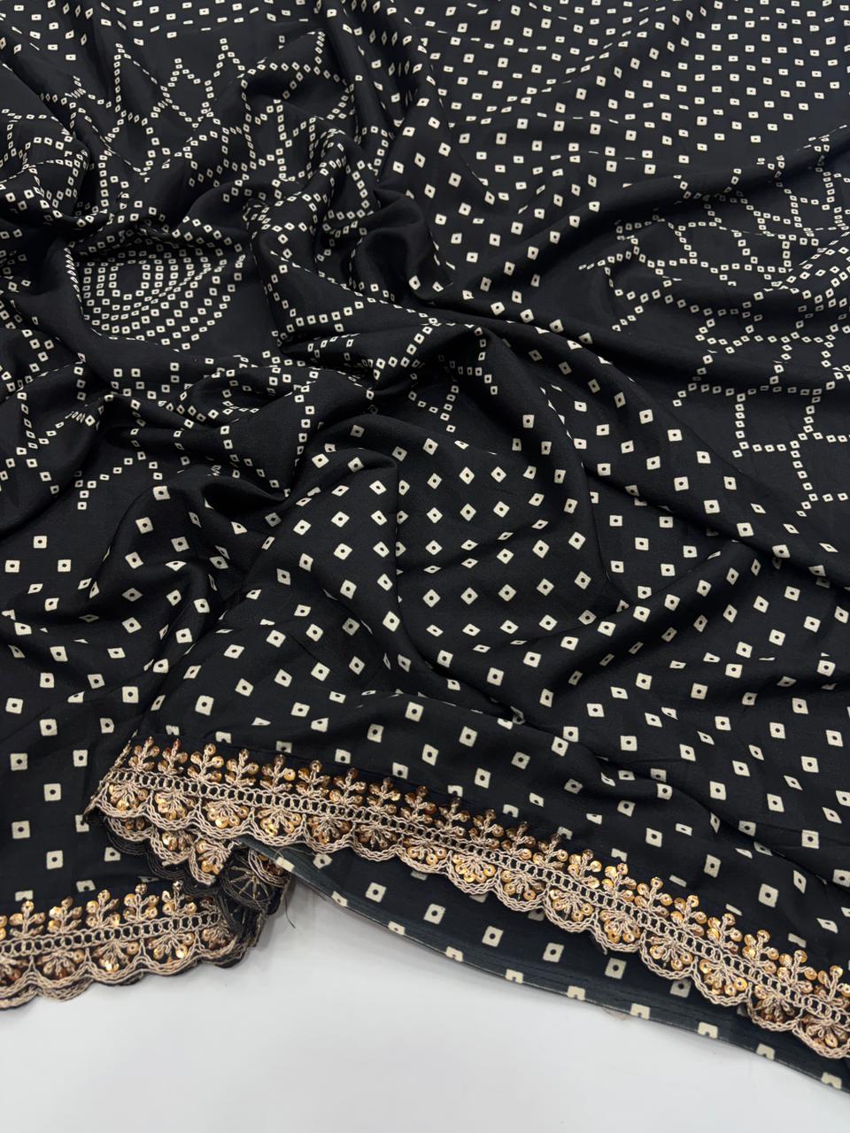 Splendorous Function Wear Pure Stain Silk Designer Printed Rich Pallu n Sequence Lace Fancy Designer Saree