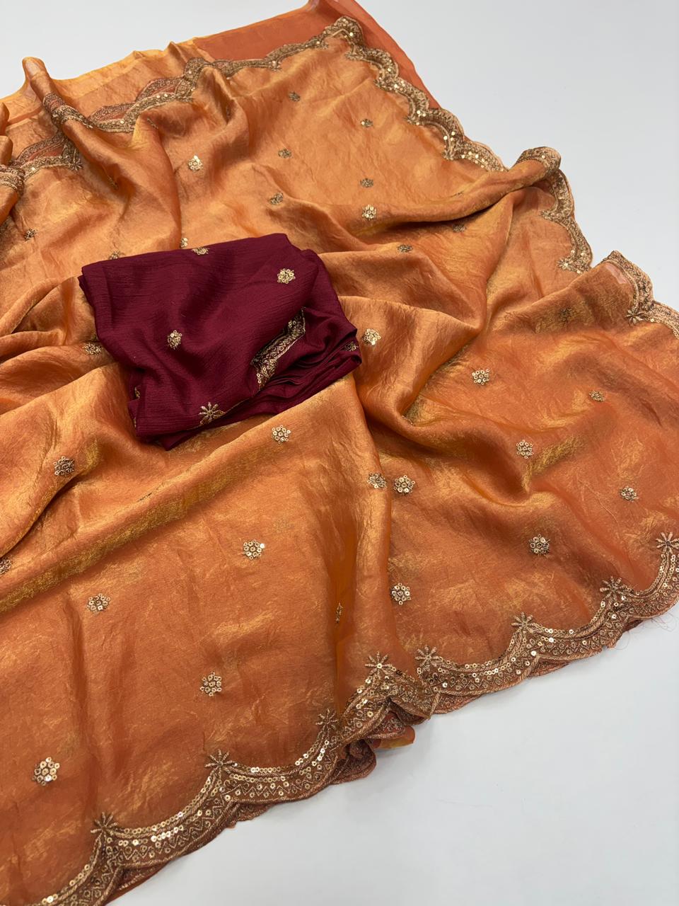 Forbearance Party Wear Space Silk Embroidery Thread Work Fancy Designer Saree With Contrast Blouse Piece