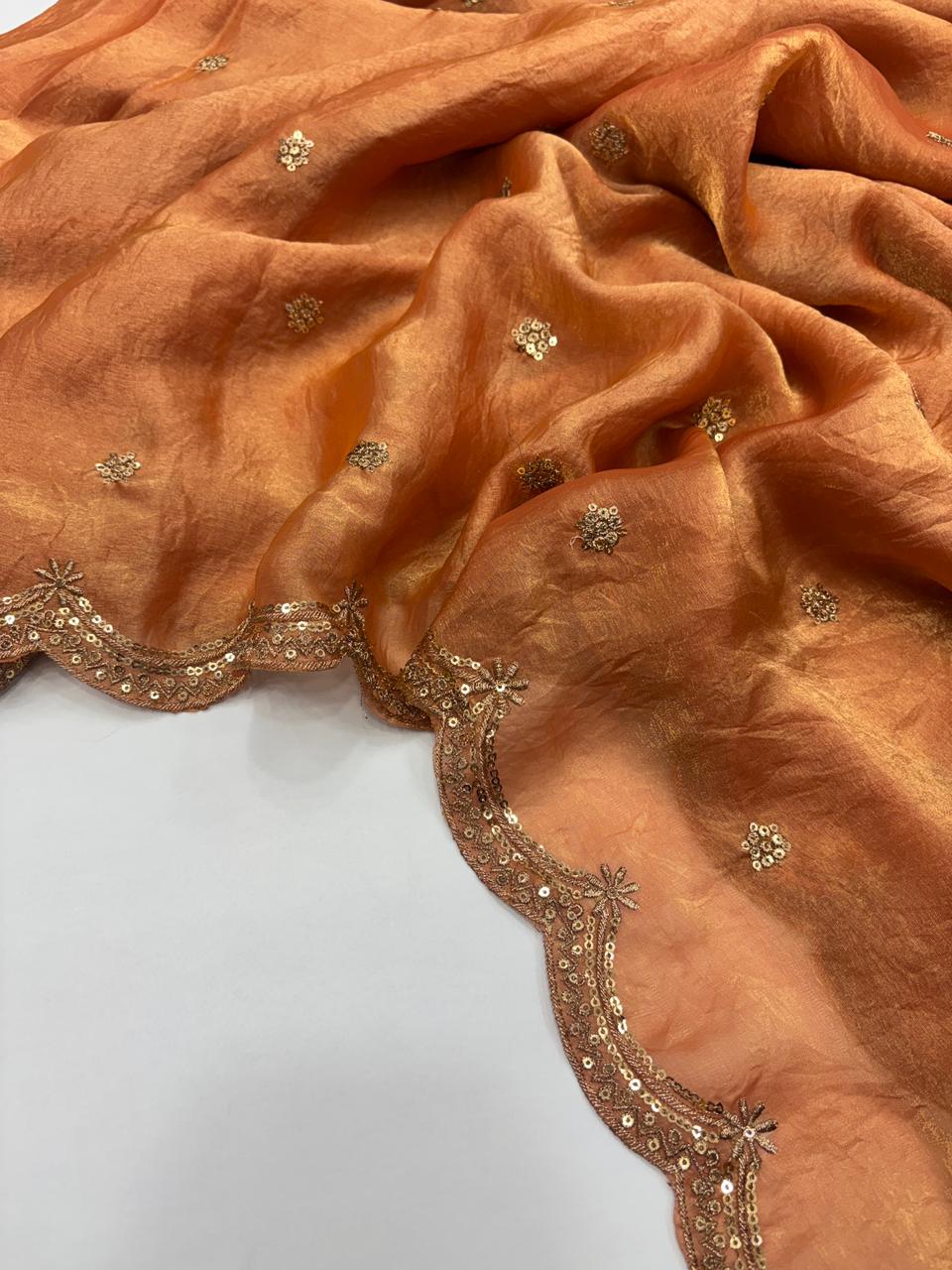 Forbearance Party Wear Space Silk Embroidery Thread Work Fancy Designer Saree With Contrast Blouse Piece