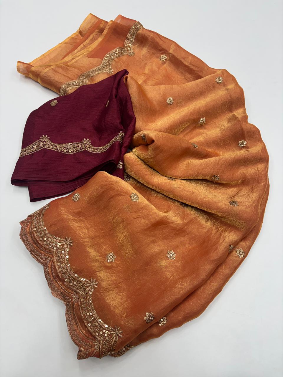 Forbearance Party Wear Space Silk Embroidery Thread Work Fancy Designer Saree With Contrast Blouse Piece