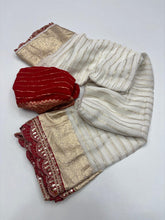 Load image into Gallery viewer, Exquisite Function Wear Off White Colour Viscose Georgette Jacquard Weaving n Sequence Border Work Designer Saree
