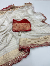 Load image into Gallery viewer, Exquisite Function Wear Off White Colour Viscose Georgette Jacquard Weaving n Sequence Border Work Designer Saree
