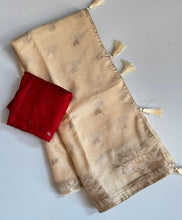 Load image into Gallery viewer, Imaginative Party Wear Pure Soft Viscose Silk Golden Zari Butti n Border With Tussel Work Pallu Fancy Designer Saree
