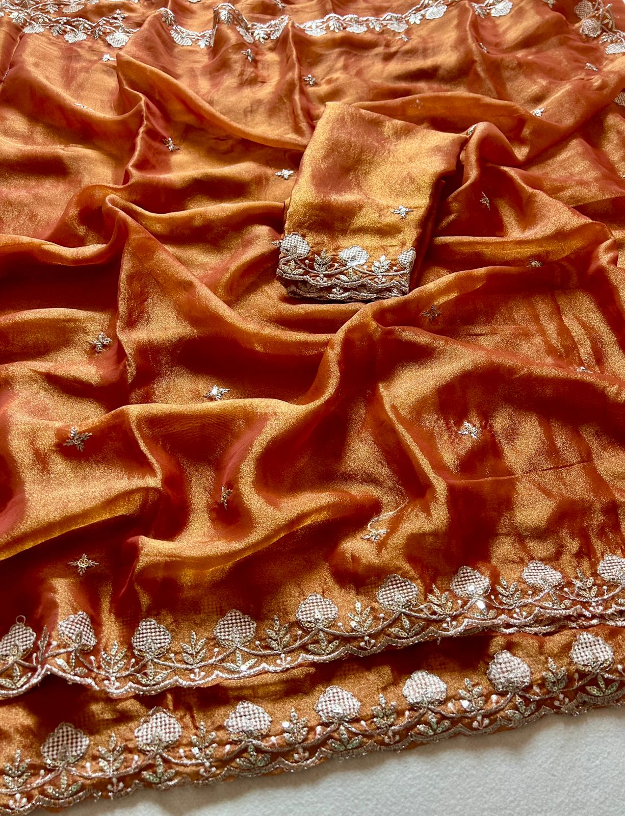 Innovative Festive Wear Tissue Silk Fabric Sequence N Cutwork Fancy Designer Saree With Blouse