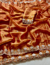 Load image into Gallery viewer, Innovative Festive Wear Tissue Silk Fabric Sequence N Cutwork Fancy Designer Saree With Blouse
