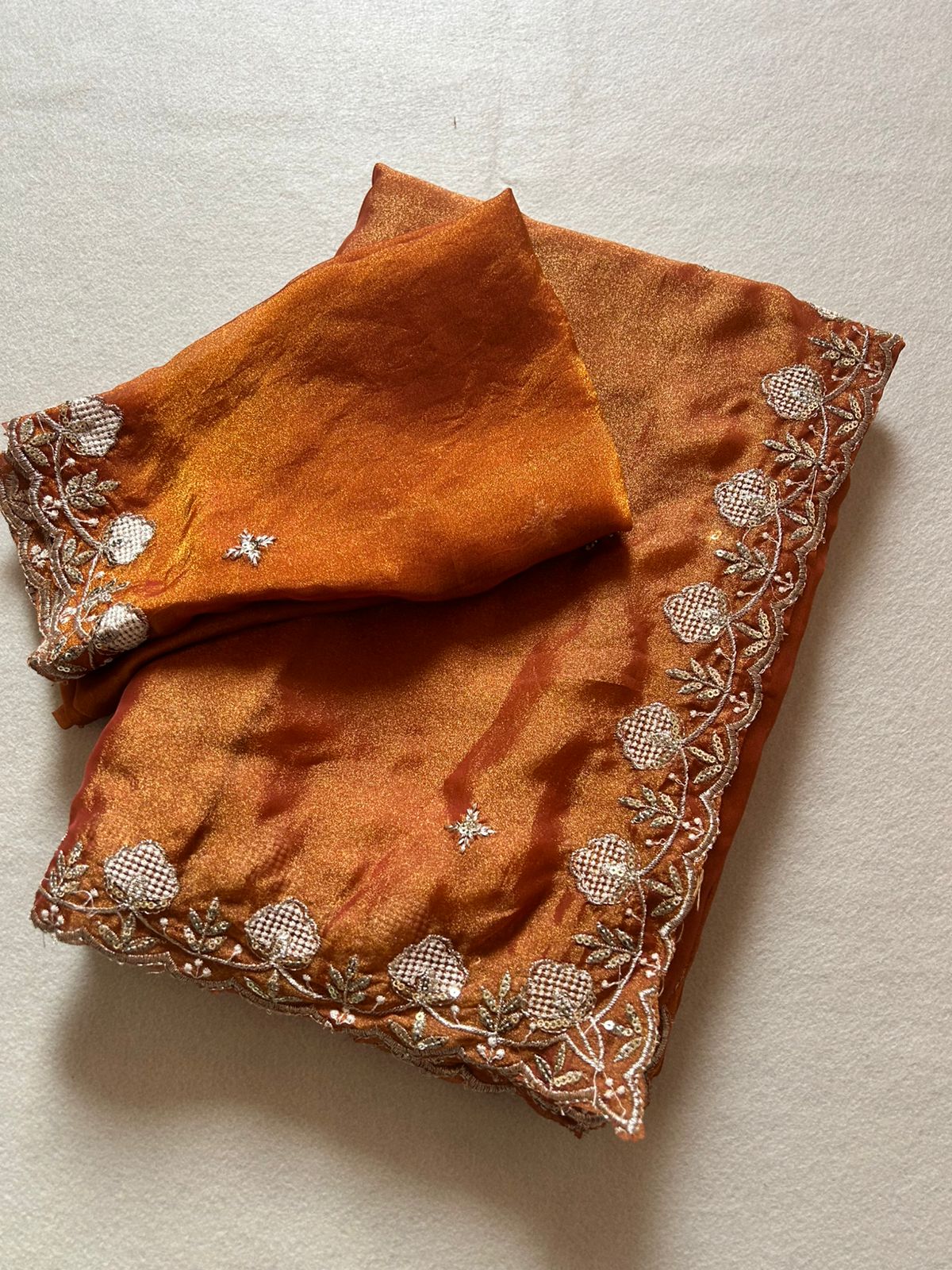 Innovative Festive Wear Tissue Silk Fabric Sequence N Cutwork Fancy Designer Saree With Blouse