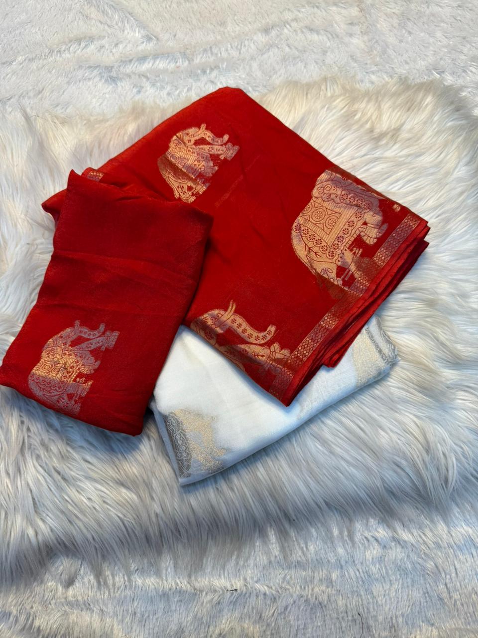 Splendorous Party Wear White n Red Colour Pure Soft Viscose Silk Zari Work Fancy Designer Saree With Blouse