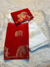Load image into Gallery viewer, Splendorous Party Wear White n Red Colour Pure Soft Viscose Silk Zari Work Fancy Designer Saree With Blouse
