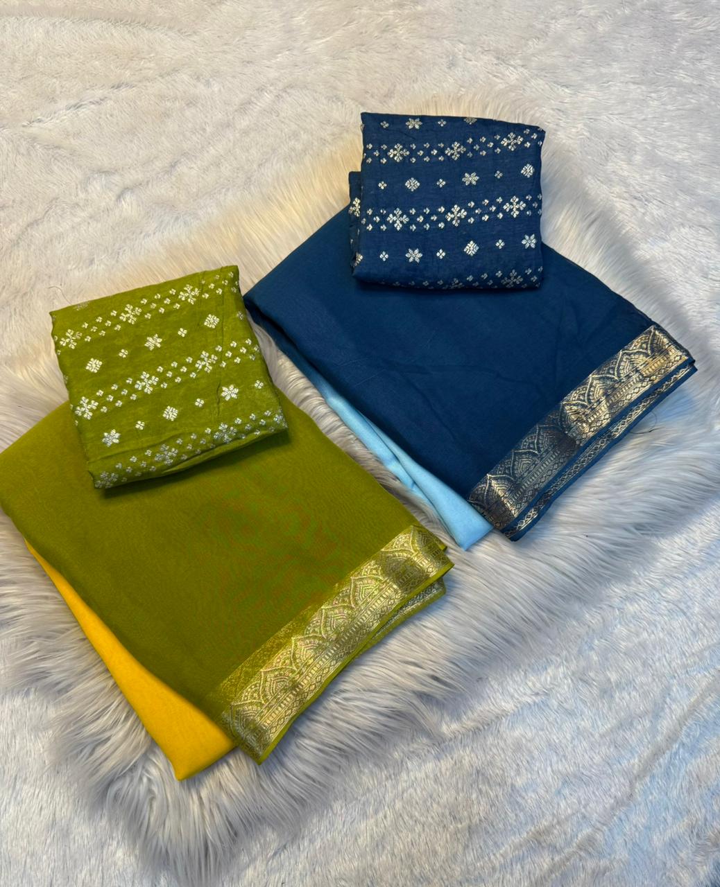 Ravishing Function Wear Double Shaded Pure Viscose Geogrette Jacquard Weaving Border Fancy Designer Saree