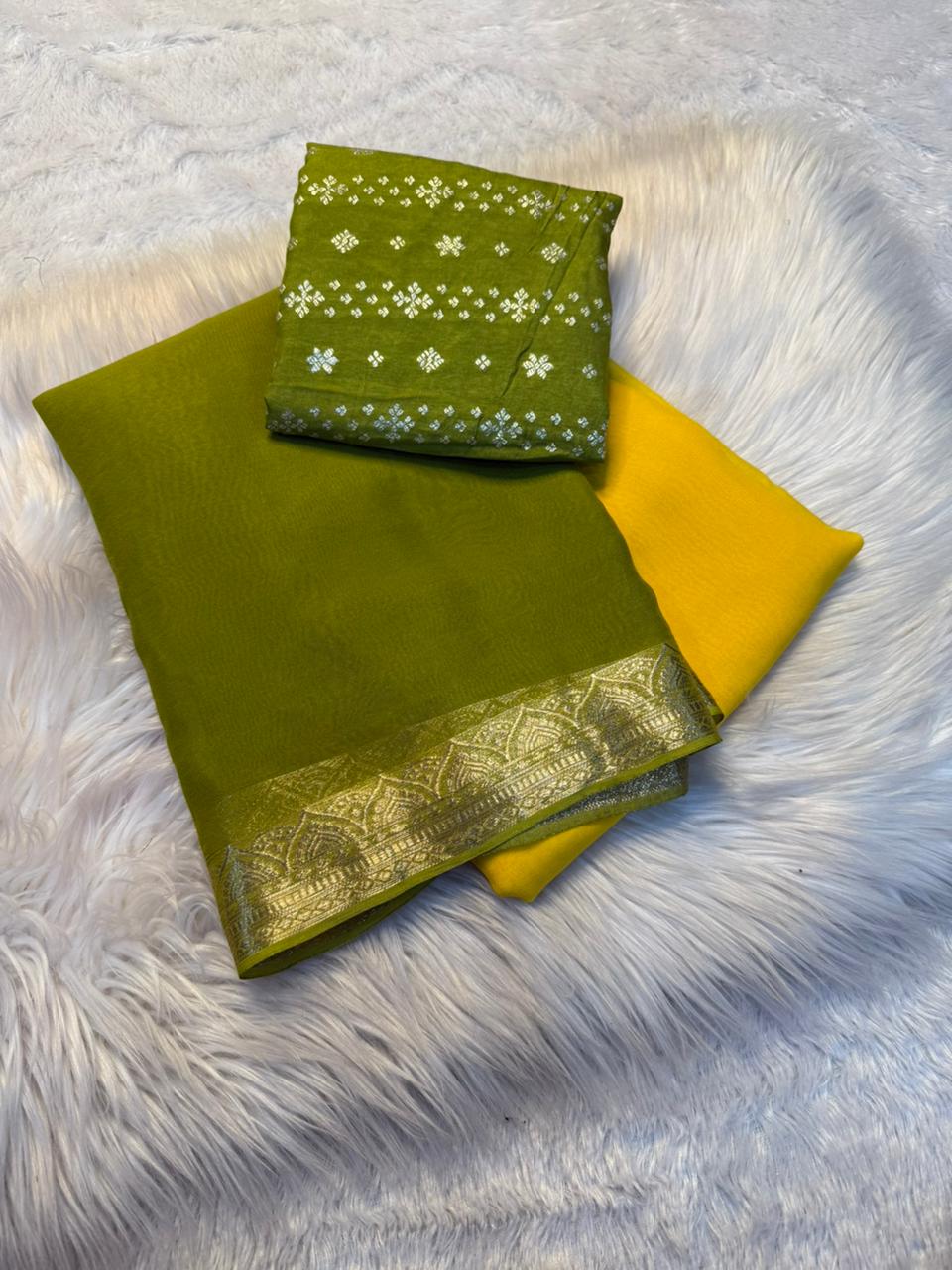 Ravishing Function Wear Double Shaded Pure Viscose Geogrette Jacquard Weaving Border Fancy Designer Saree