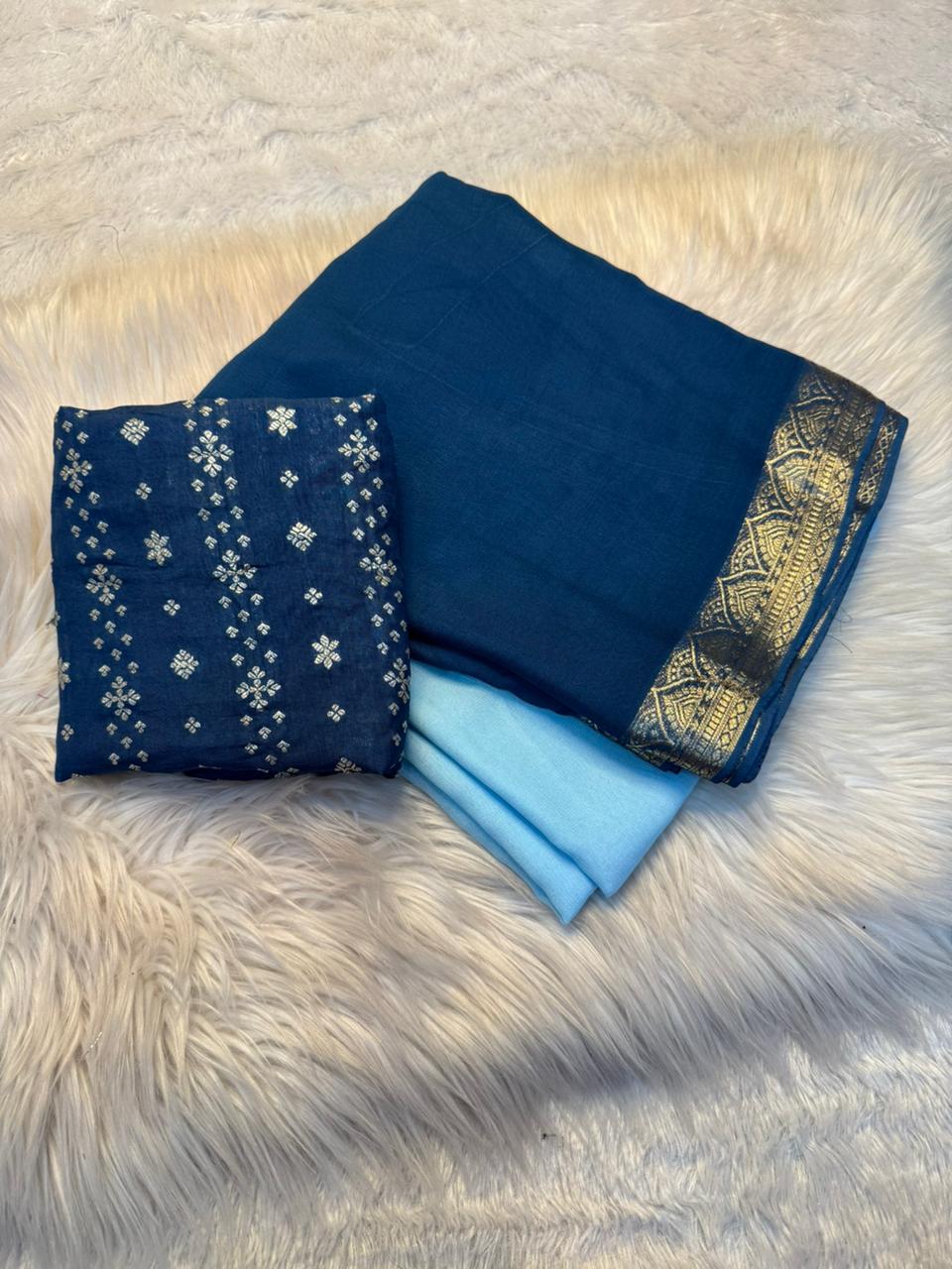 Ravishing Function Wear Double Shaded Pure Viscose Geogrette Jacquard Weaving Border Fancy Designer Saree