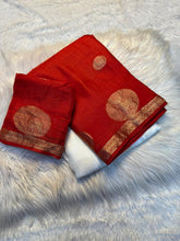 Load image into Gallery viewer, Entrancing Party Wear White n Red Colour Pure Soft Viscose Silk Zari Work Fancy Designer Saree With Blouse
