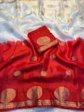 Load image into Gallery viewer, Entrancing Party Wear White n Red Colour Pure Soft Viscose Silk Zari Work Fancy Designer Saree With Blouse
