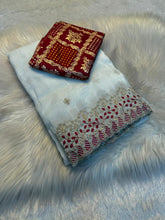 Load image into Gallery viewer, Divine Wedding Wear Off White Color Soft Crush Silk Embroidery n Cut Work Fancy Designer Saree With Blouse Piece
