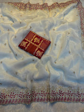 Load image into Gallery viewer, Divine Wedding Wear Off White Color Soft Crush Silk Embroidery n Cut Work Fancy Designer Saree With Blouse Piece
