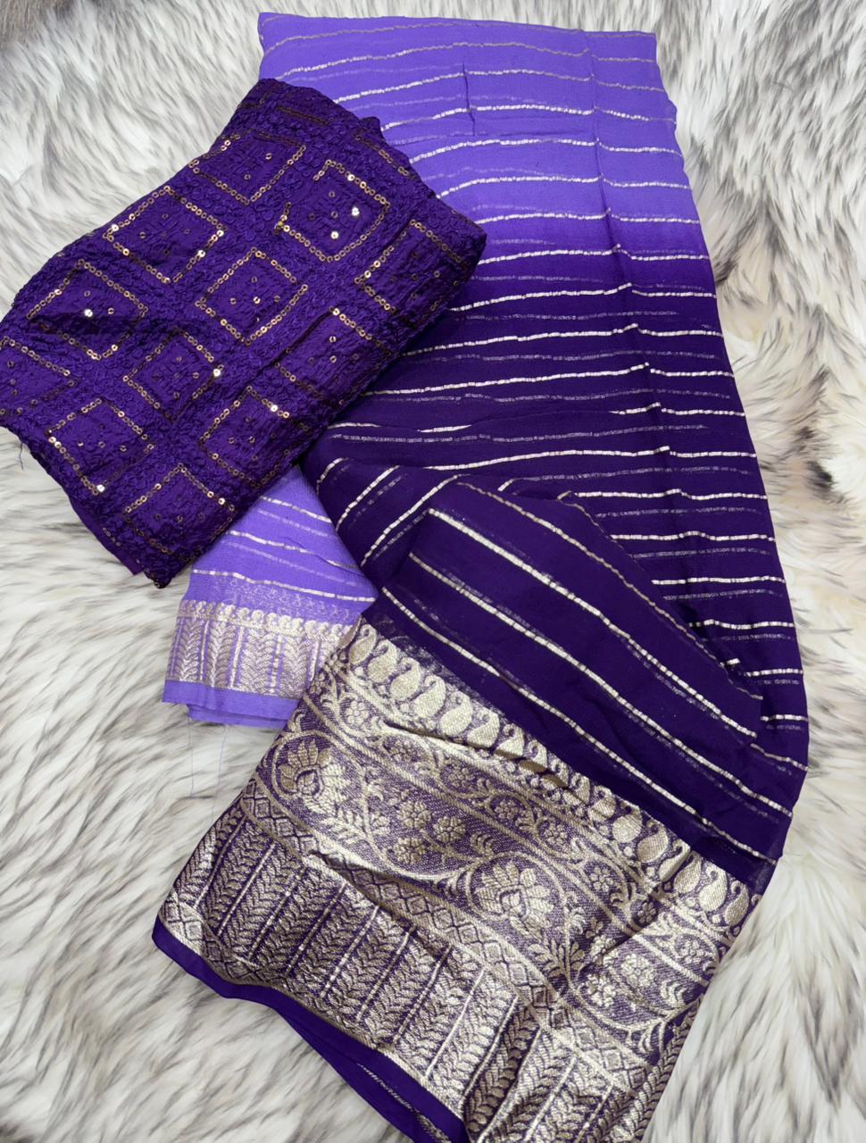 Elegant Festive Wear Dual Shaded Viscose Georgette Jacquard Weaving Work Fancy Designer Saree With Blouse Piece