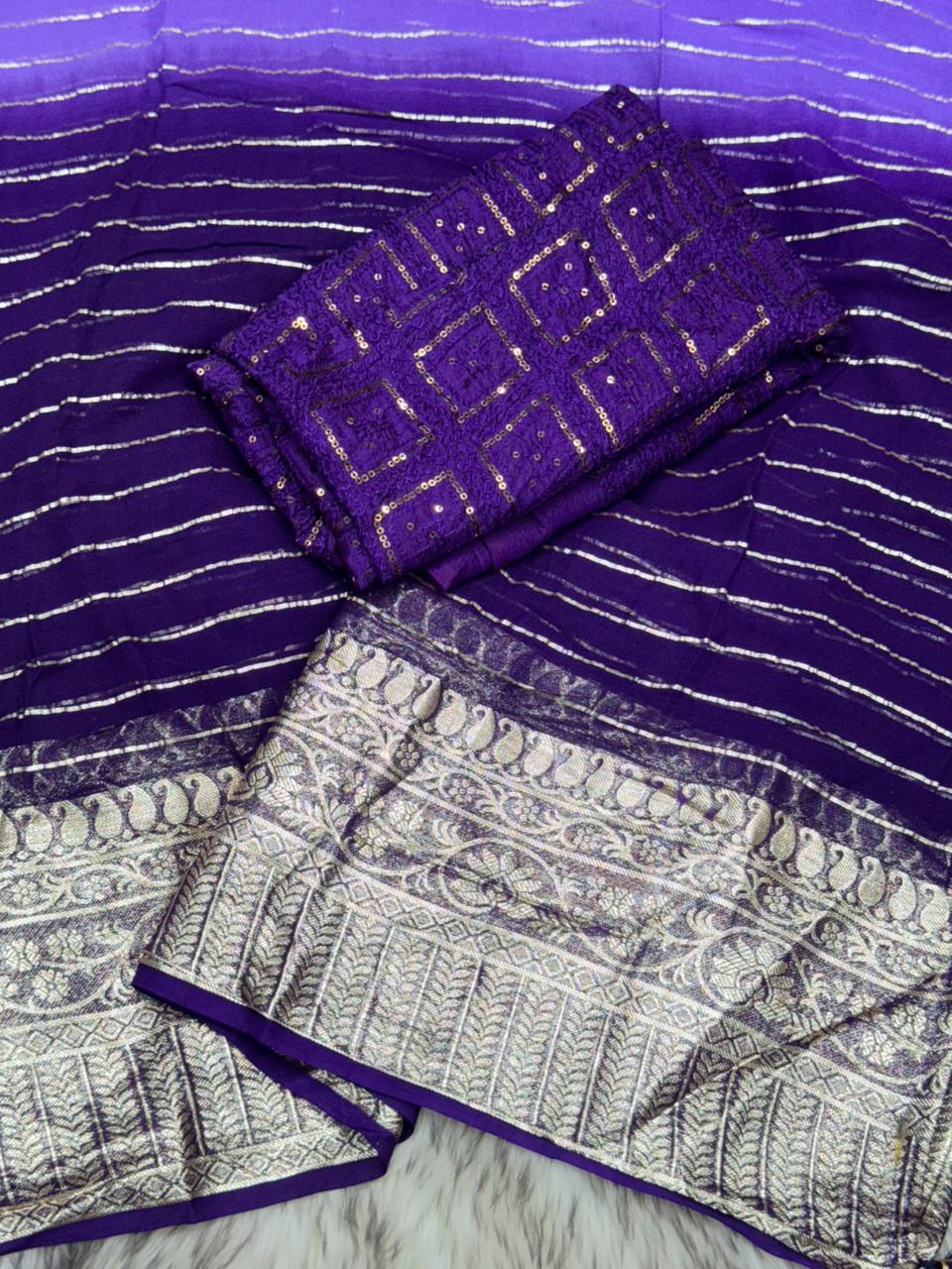 Elegant Festive Wear Dual Shaded Viscose Georgette Jacquard Weaving Work Fancy Designer Saree With Blouse Piece