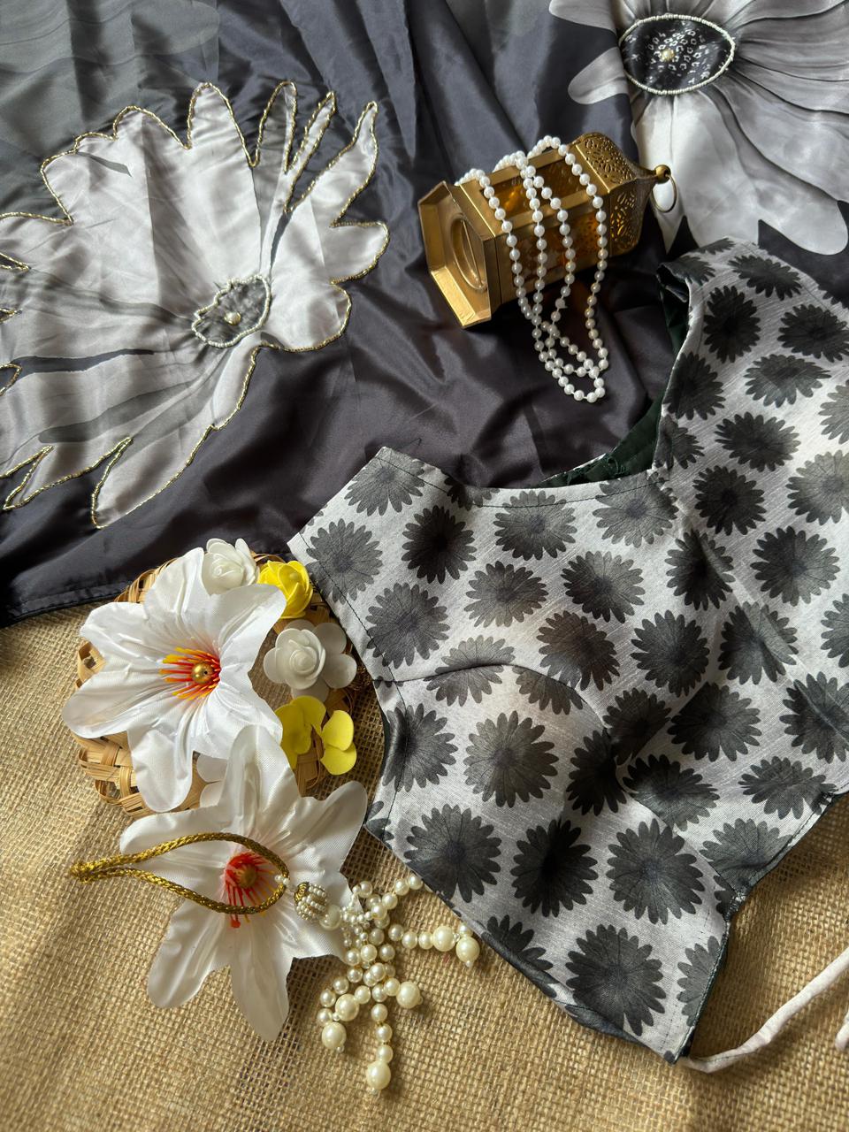 Adorning Party Wear Crape Satin Silk Digital Print n Cut Dana Handwork Fancy Designer Saree With Unstitched Blouse