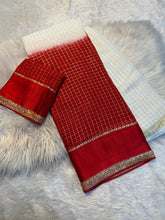 Load image into Gallery viewer, Adorning Party Wear White n Red Colour Pure Soft Viscose Silk Satin Border Work Saree With Blissful Blouse Piece
