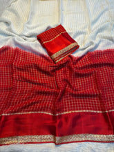 Load image into Gallery viewer, Adorning Party Wear White n Red Colour Pure Soft Viscose Silk Satin Border Work Saree With Blissful Blouse Piece
