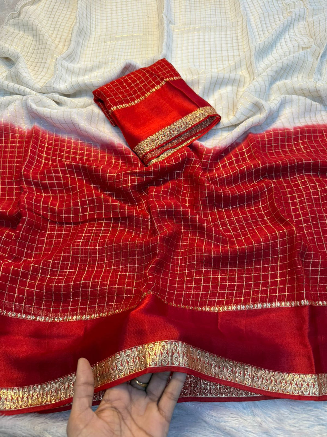 Adorning Party Wear White n Red Colour Pure Soft Viscose Silk Satin Border Work Saree With Blissful Blouse Piece