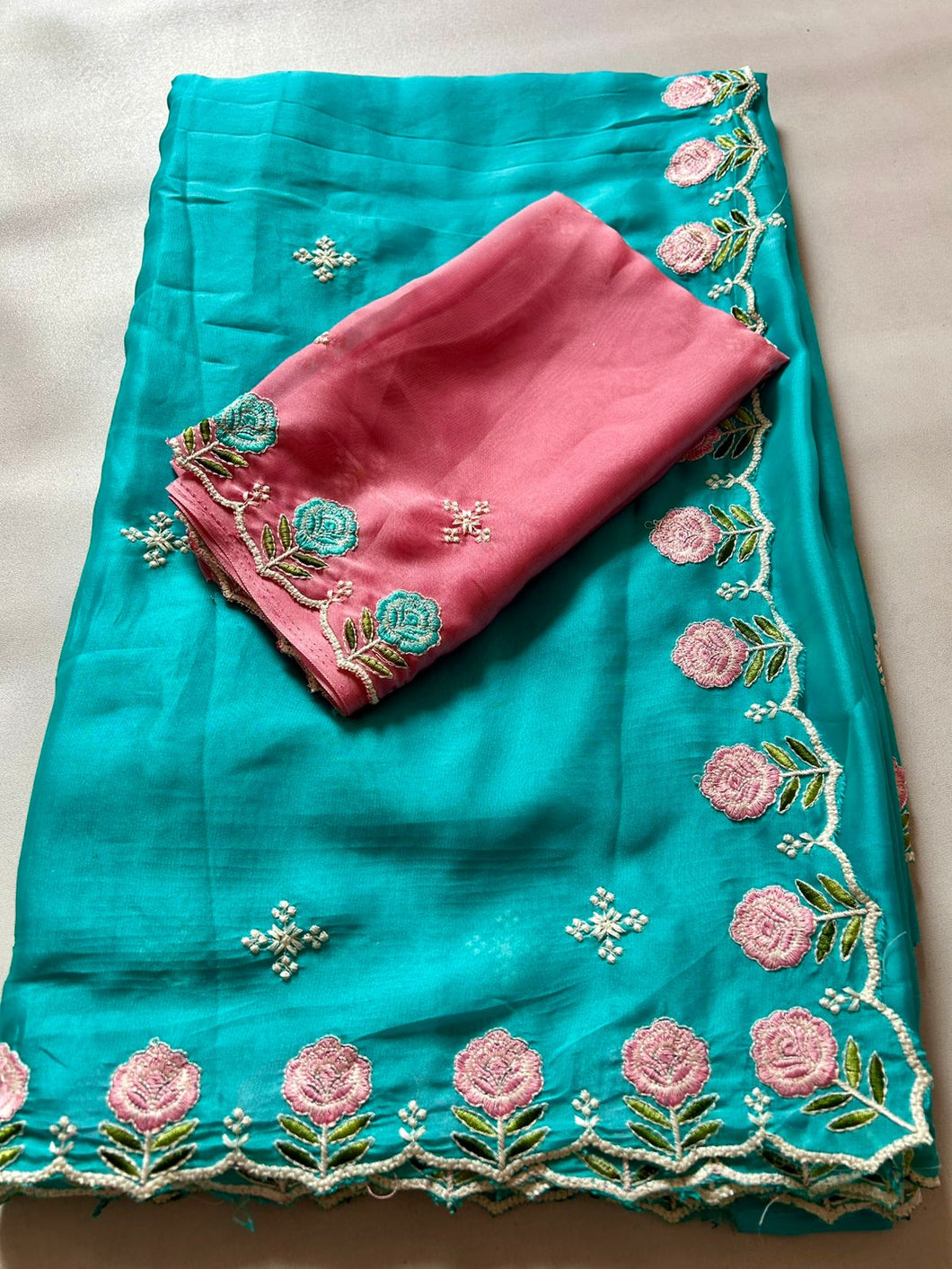 Gorgeous Function Wear Soft Rangoli Silk Embroidery Work Fancy Designer Saree With Contrast Blouse piece