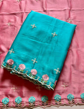 Load image into Gallery viewer, Gorgeous Function Wear Soft Rangoli Silk Embroidery Work Fancy Designer Saree With Contrast Blouse piece
