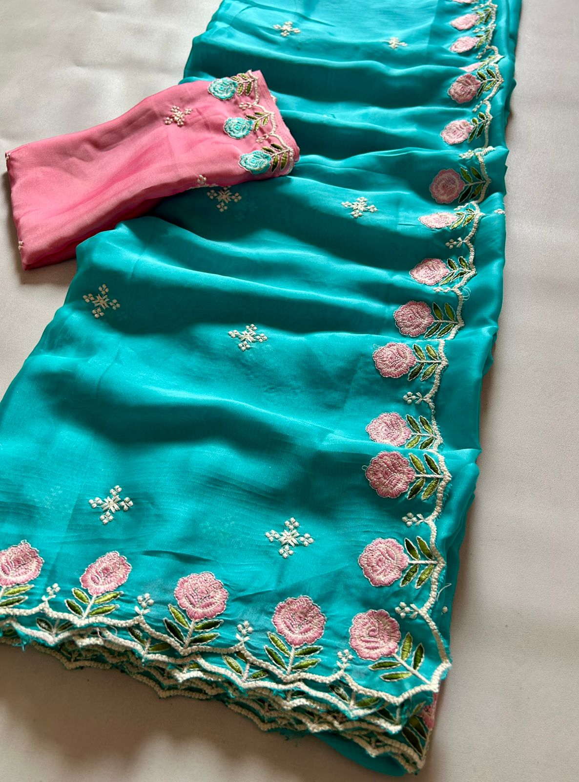 Gorgeous Function Wear Soft Rangoli Silk Embroidery Work Fancy Designer Saree With Contrast Blouse piece